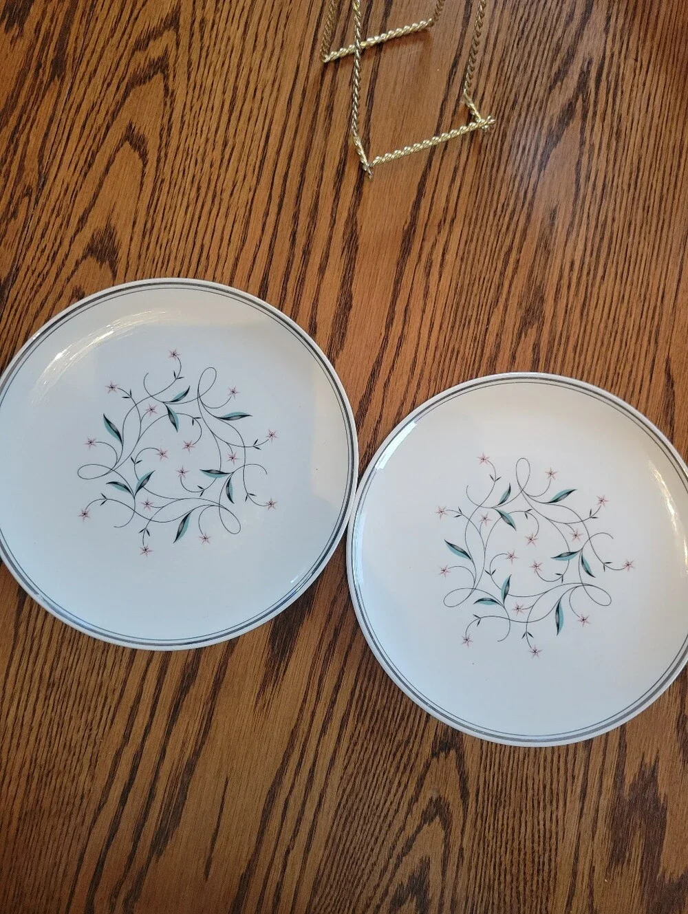 Vintage Lady Empire Starflower Permacal Salad Luncheon Bread Plates (2) 1950s